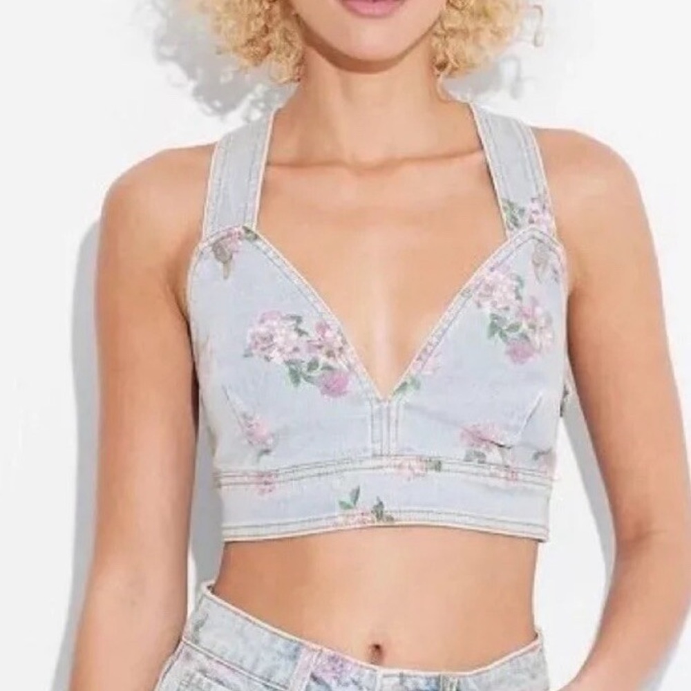 Wild Fable Cropped Denim Bralette Vest V-Neck